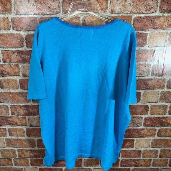 NWT has The Quacker Factory Blue Tulip T-Shirt with Floral Embroidery sz 2X - Picture 2 of 7